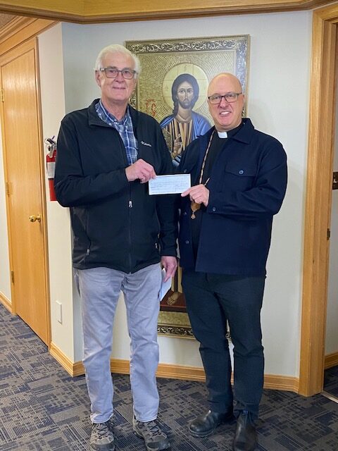 SS Peter & Paul Council 11775 in Saskatoon Presents Their Incentive Cheques 7 Bishop Michael Smolinski to be directed to capital improvements at St. Volodymyr Camp for children.