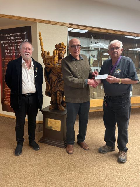 District 11 DD Wayne Exner, Deacon Dave Hudy, GK Stan Toth, Father Pander Council 5201 Saint Henrys Parish, Melville