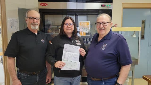 Sask K of C Charitable Foundation donates to Wild Rose Public School 1 Mitch Beaulac – District Deputy, Tracy Bloomquit - Principal, Al Dion - Grand Knight